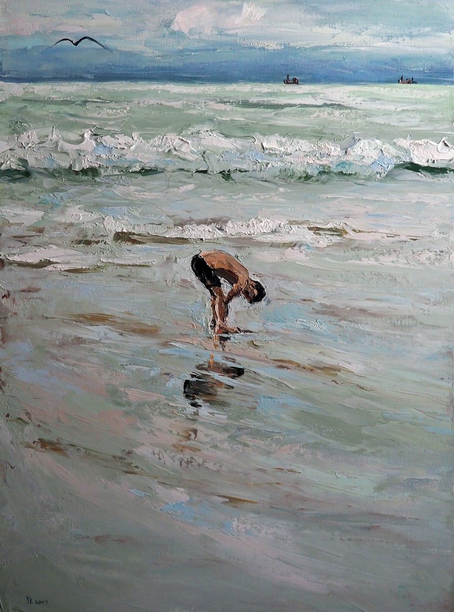 Impressionistic Landscape Oil Painting By Yuanyuan Liu, 24 X 31", Seascape, Original Artwork
