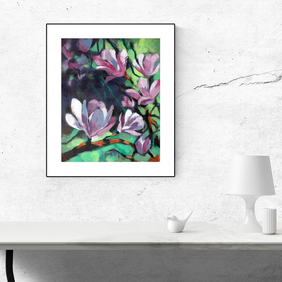 Expressive Botanical Acrylic Painting By Olga David, 18 X 15", Magnolien, Original Artwork