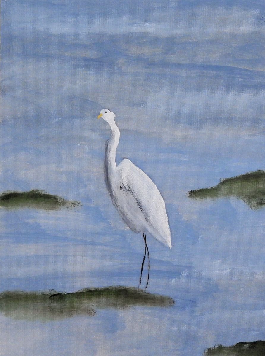 The Great Egret - oil on paper by Silvia Beneforti