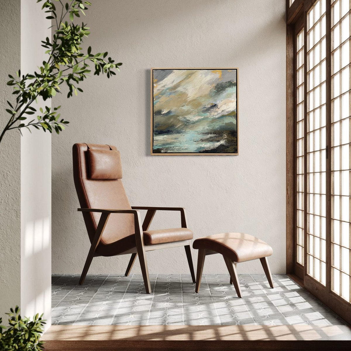 Organic Landscape Oil Painting By Belinda Reynell, 20 X 20, Cornish Surf, Original Artwork