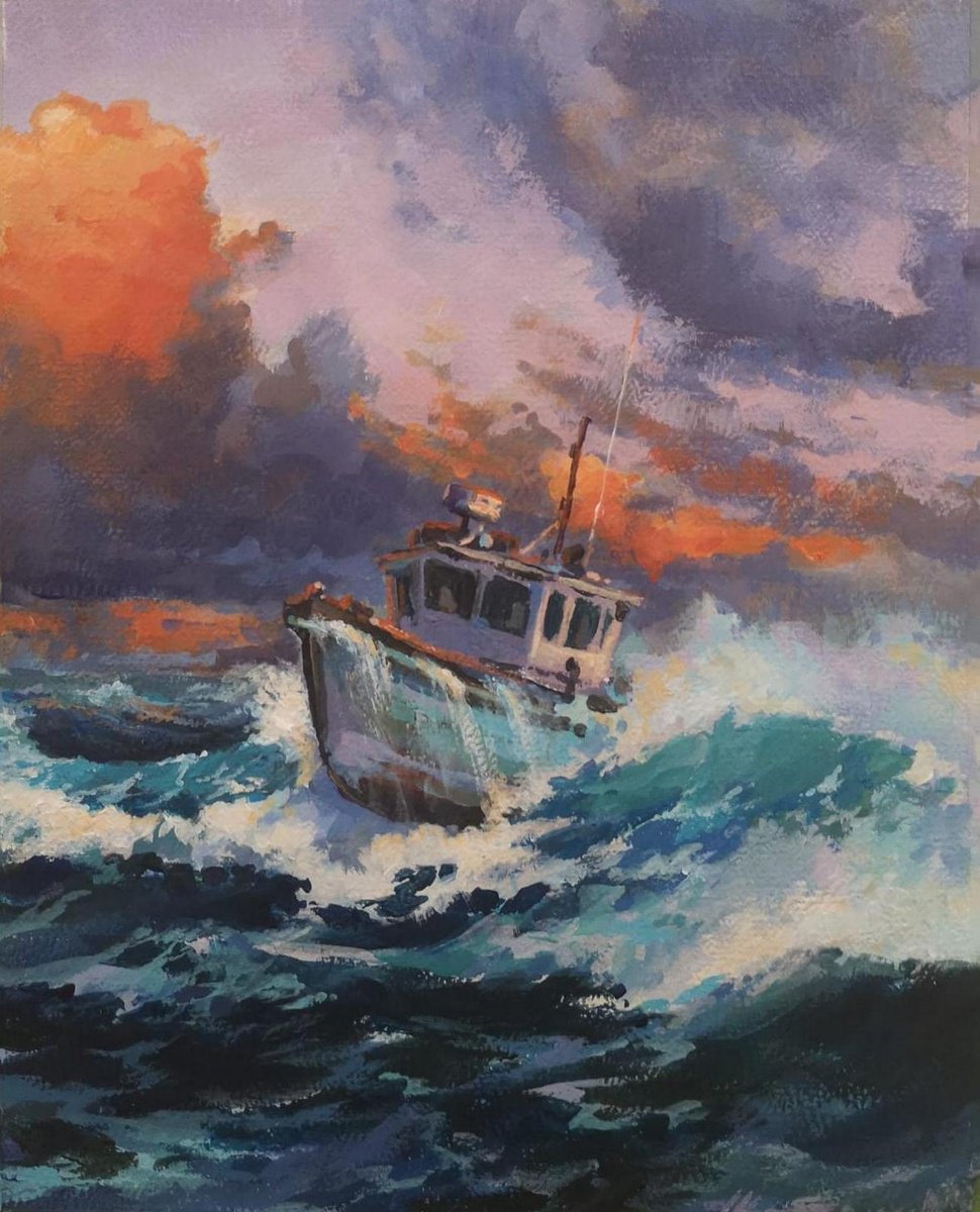 Impressionistic Landscape Acrylic Painting By Alexander Koltakov, 8 X 10, Wave Over Wave #5, Original Artwork