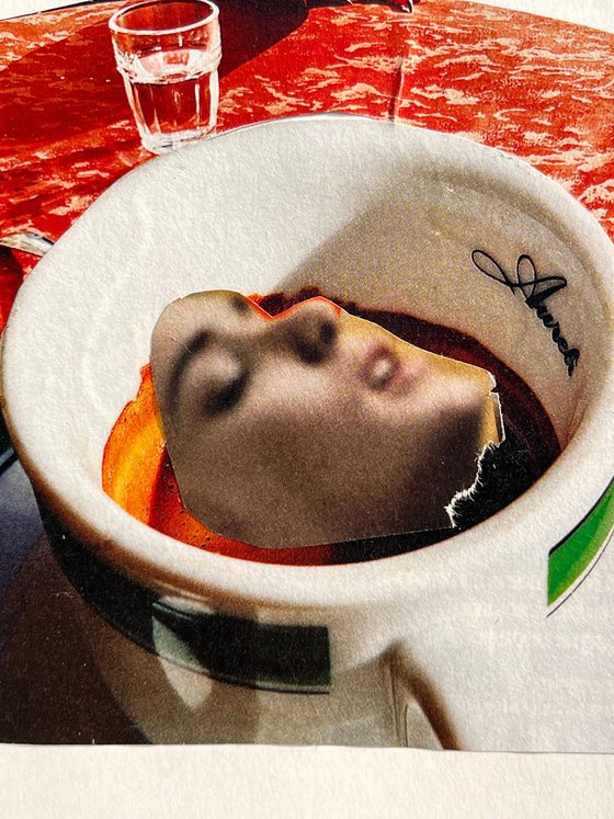 Coffee time Dove Woman Face Collage