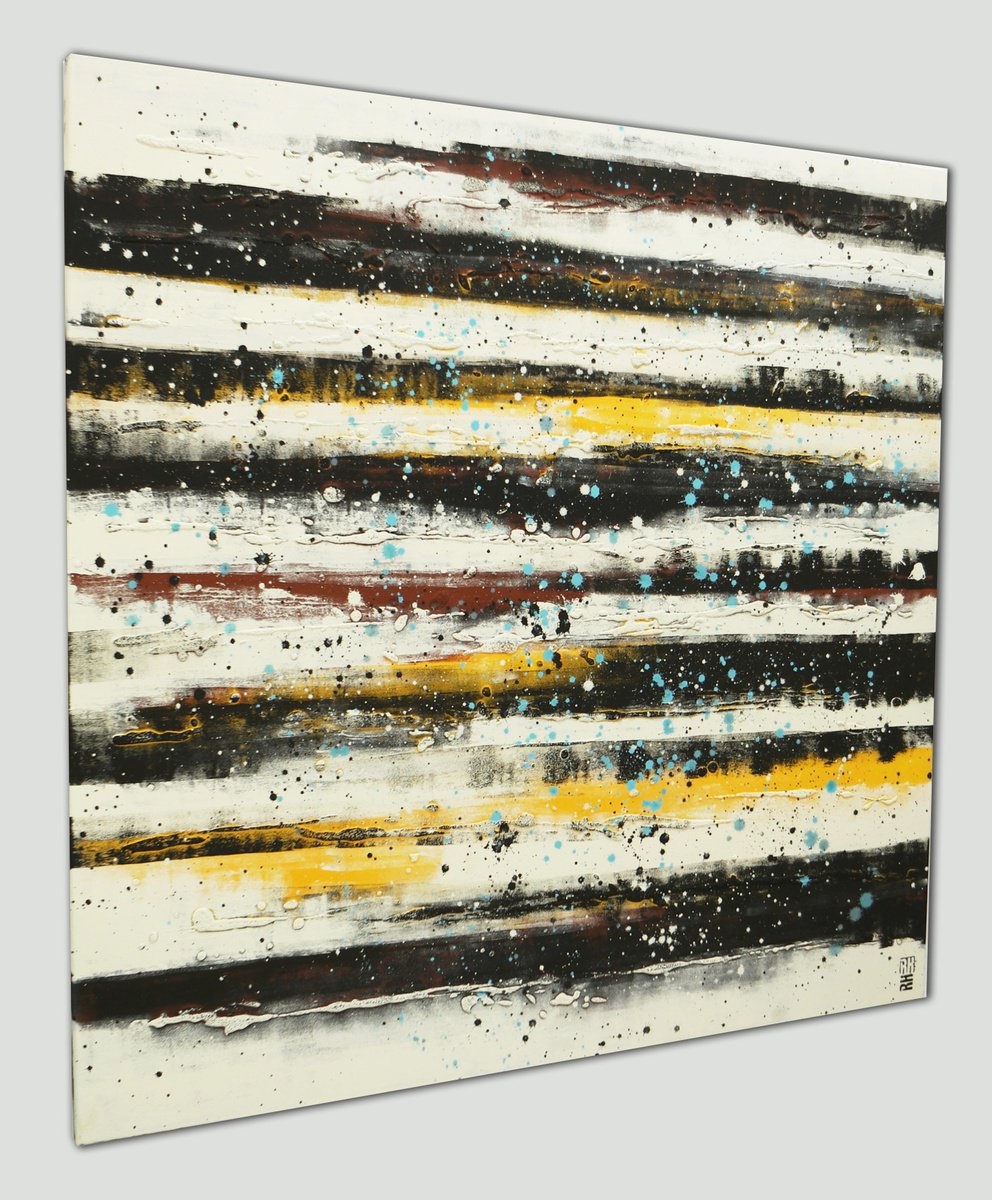 Abstract Acrylic Painting By Ronald Hunter, 47 X 47", Black Line Pictures, Original Artwork