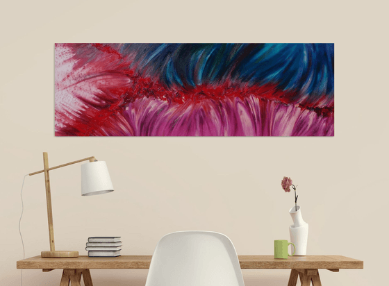 Encounter - 120x40 cm, LARGE XL, Original abstract painting, oil on canvas