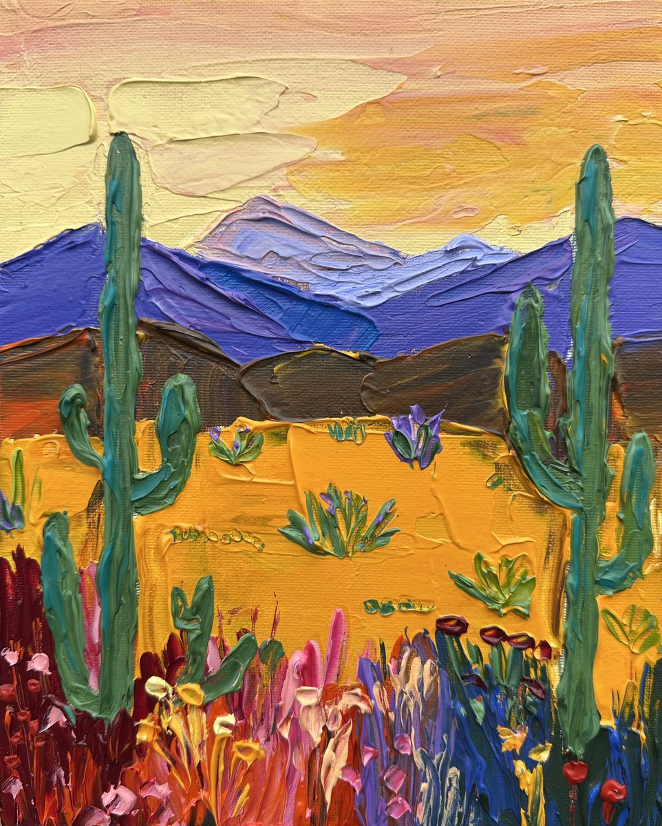 Impressionistic Landscape Acrylic Painting By Guzaliya Xavier, 8 X 10, Desert Landscape 5, Original Artwork