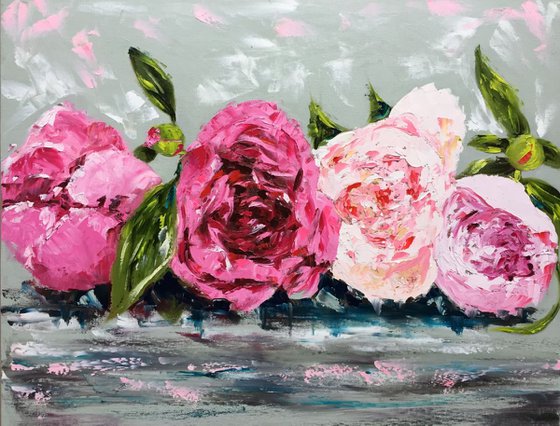 Row or Peonies oil on canvas 24"x30"