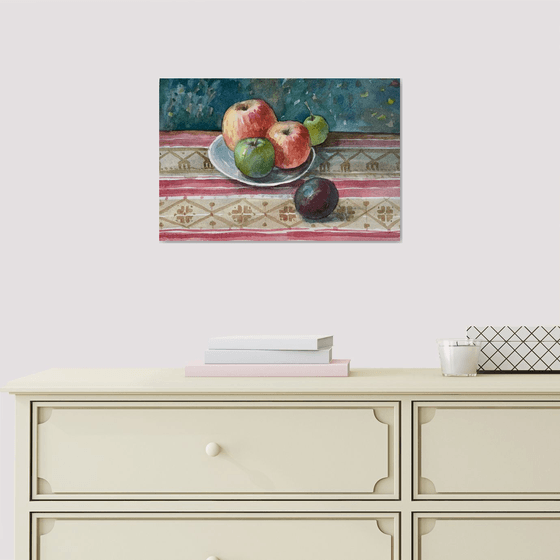 Apples Still life Ukrainian ornaments original artwork