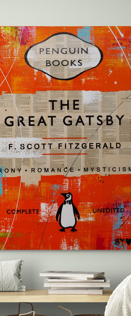 Gatsby Romance 140cm x 100cm Orange Book Page Urban Pop Art by Franko