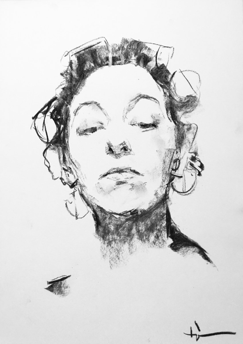 Expressive Charcoal Drawing , Felicia #1 By Dominique Deve, 11 X 17, Artwork For Sale On Artfinder