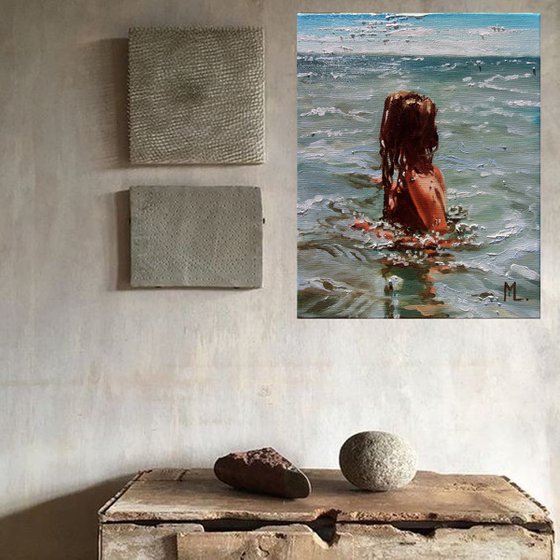 " SOME DAY ... " original painting SEA summer GIFT sea swimming