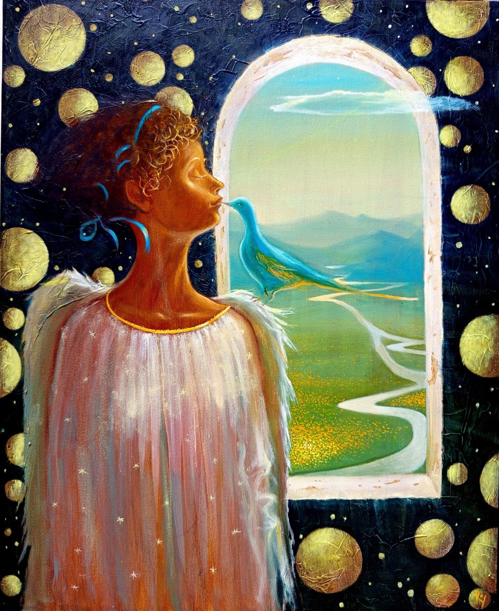 Surrealistic Portrait Oil Painting By Serhiy Roy, 18 X 22", My Space ., Original Artwork