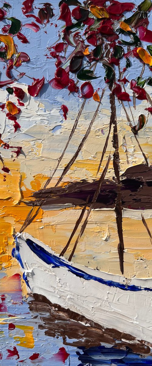 Amalfi Sailboat Painting by Halyna Kirichenko