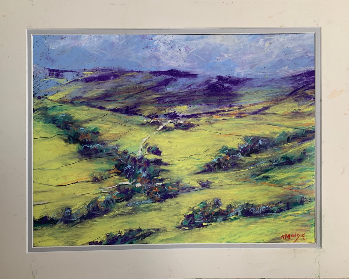 Impressionistic Landscape Pastel Drawing By Andrew Moodie, 16 X 12, Distant Village, Original Artwork