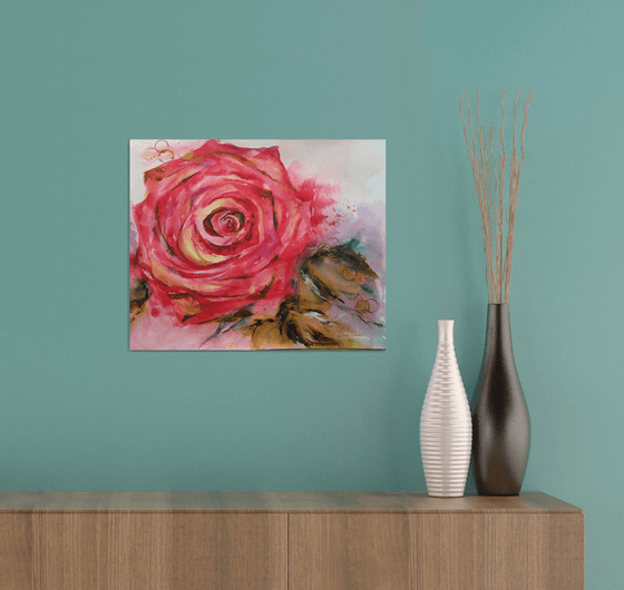 Rose Painting, floral art, Watercolour Painting of Rose, Rose Watercolor, Rose Wall Art