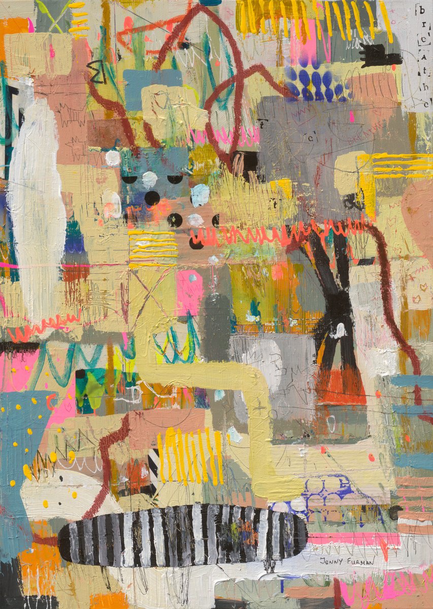 Abstract Painting By Jenny Furman, 20 X 28, Breathe Deeper, Original Artwork