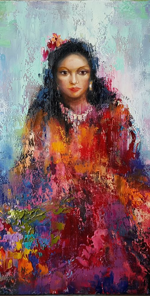 Painting " Carmen ", oil, canvas, impasto, palette knife by Anastasia Kozorez
