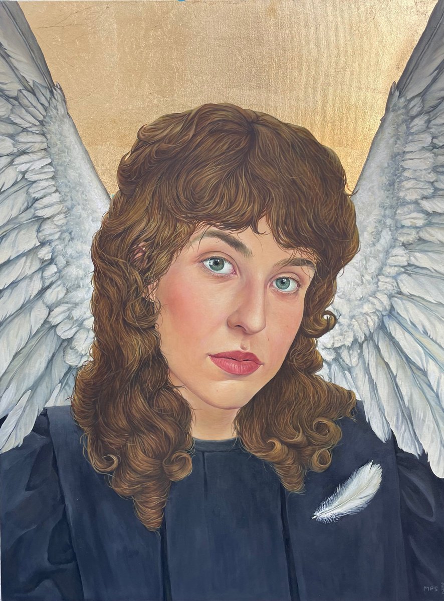 Photorealistic Portrait Oil Painting By Marina Popkova-Sologub, 24 X 31", Engel, Original Artwork