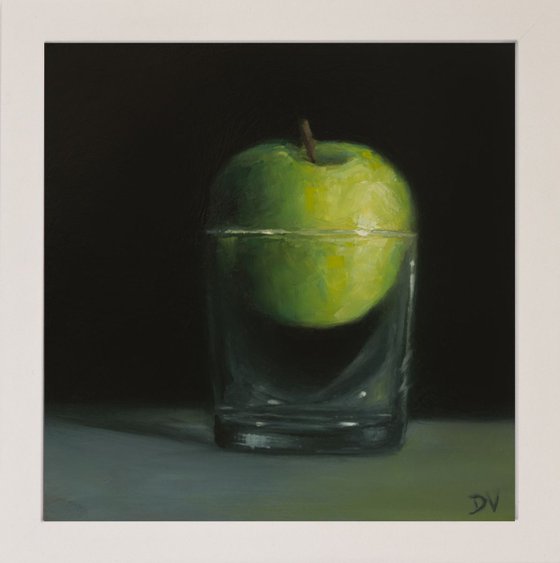 Glass half full #1 - Still life with apple and glass