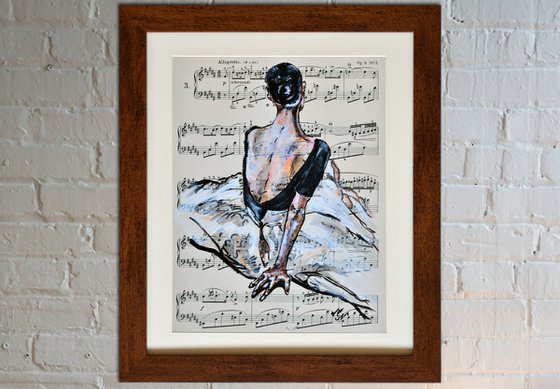 Ballerina No. II - Painting on the Vintage Music sheet