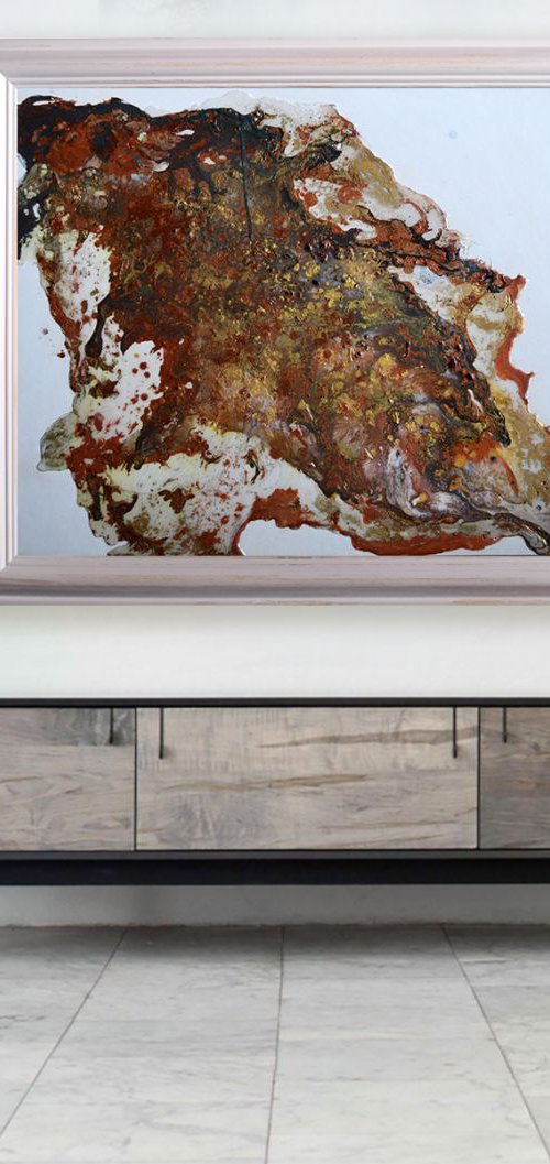 Eruption / Mixed Media Gold Copper Metallic Abstract Home Office by Anna Sidi-Yacoub