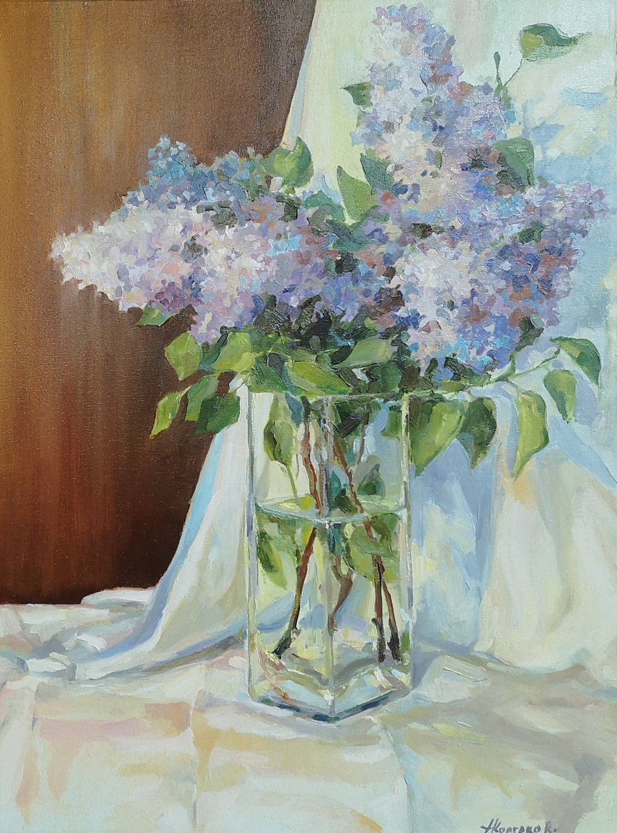 Impressionistic Botanical Oil Painting By Alexander Koltakov, 18 X 24, Lilac, Original Artwork