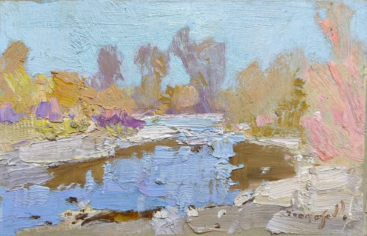 Impressionistic Landscape Oil Painting By Alexander Shandor, 12 X 8, River, Original Artwork