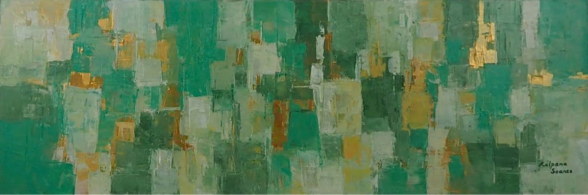 Geometric Abstract Acrylic Painting By Kalpana Soanes, 60 X 20", Snowdrops In Winter, Original Artwork