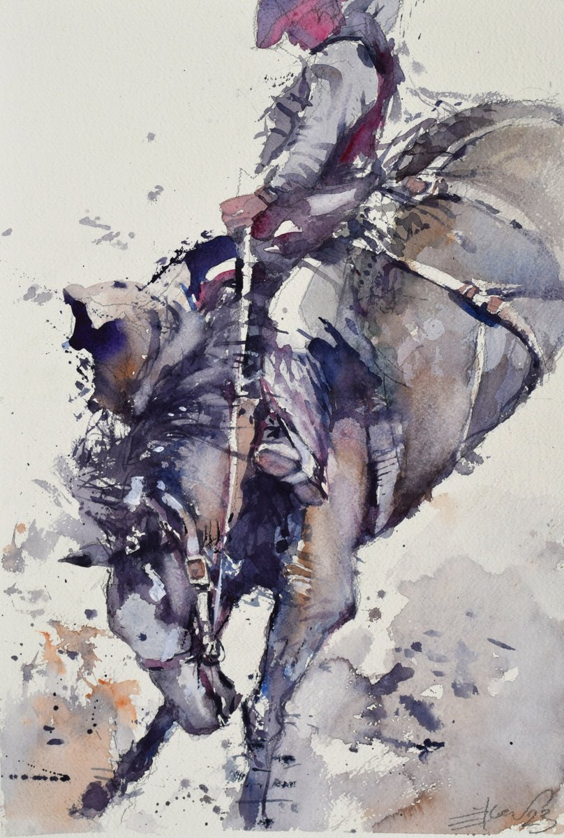 Expressive Animal Watercolour By Goran Zigolic Watercolors, 15 X 22, Cowboys Dream 3, Original Artwork