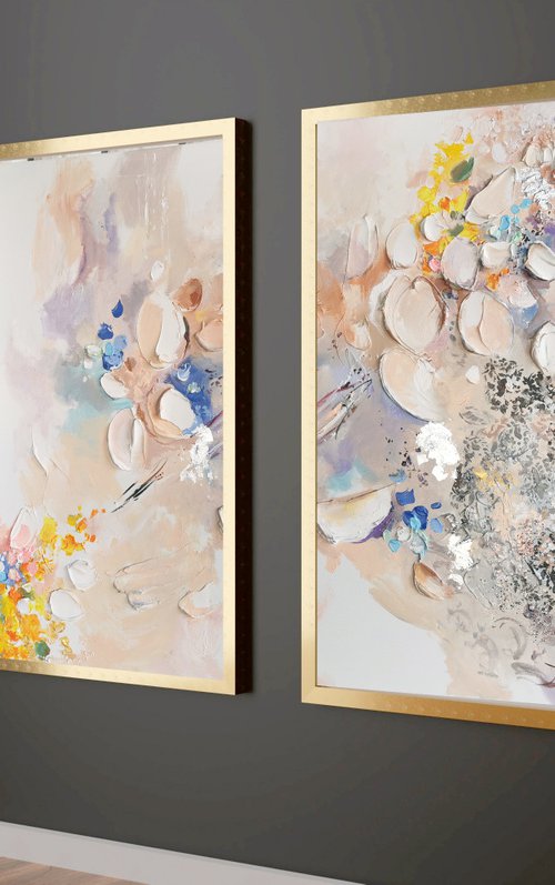 Gallery wall set, Abstract flowers Painting by Annet Loginova