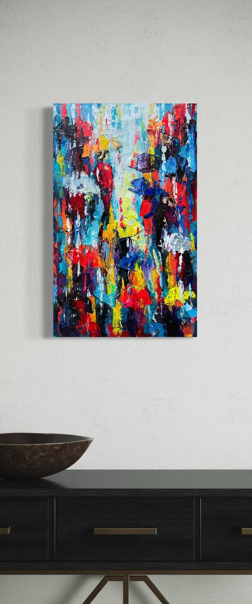 Bright umbrellas. Lady in pink by Mariia Hyhar