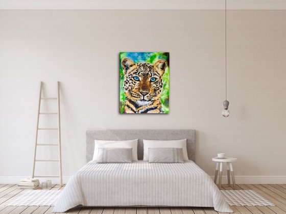 LEOPARD. Blue eyes . LARGE SIZE MODERN URBAN ART OFFICE ART DECOR HOME DECOR GIFT IDEA