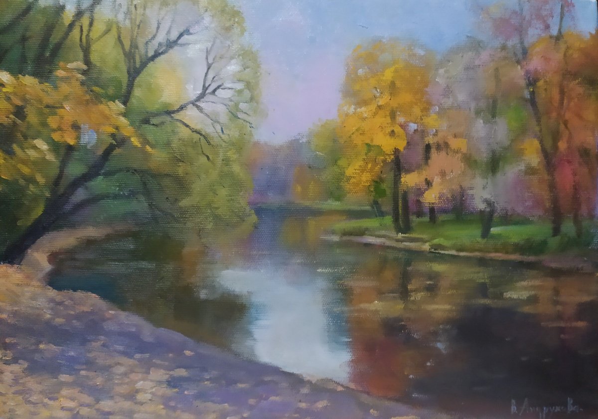 Impressionistic Landscape Oil Painting By Valentina Andrukhova, 14 X 10", Autumn Colors, Original Artwork