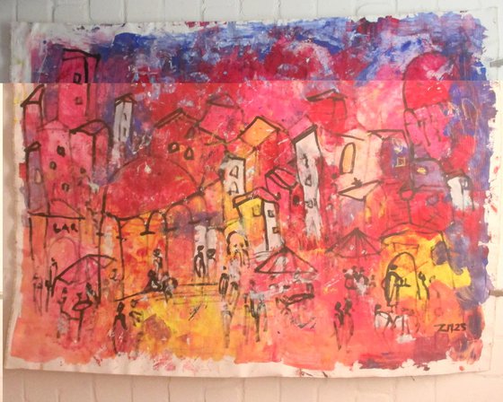 red italian city, tuscany xxl on canvas, not stretched