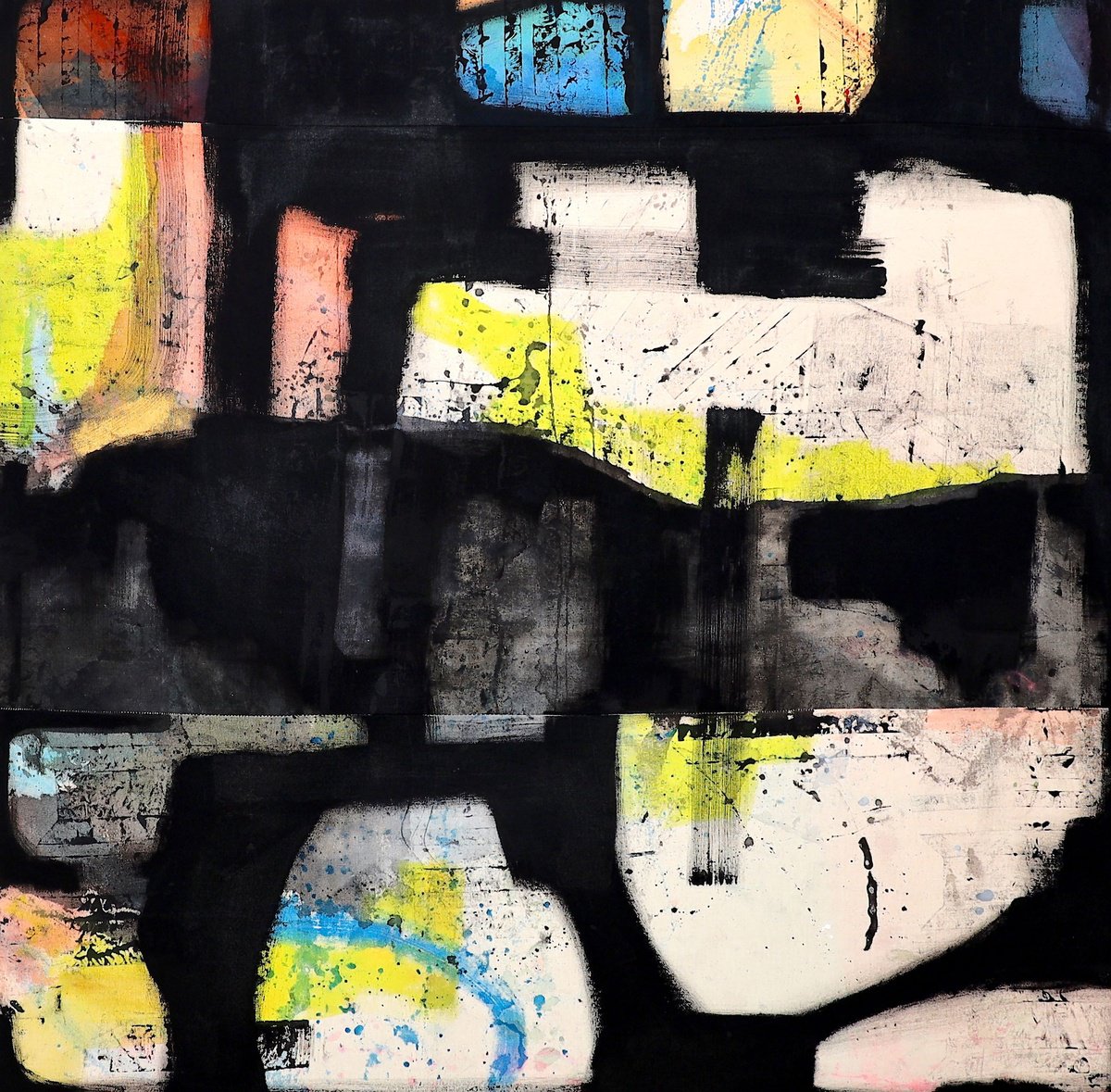 Geometric Abstract Acrylic Painting By Poovi Art, 36 X 36", Minimal Forms 02, Original Artwork