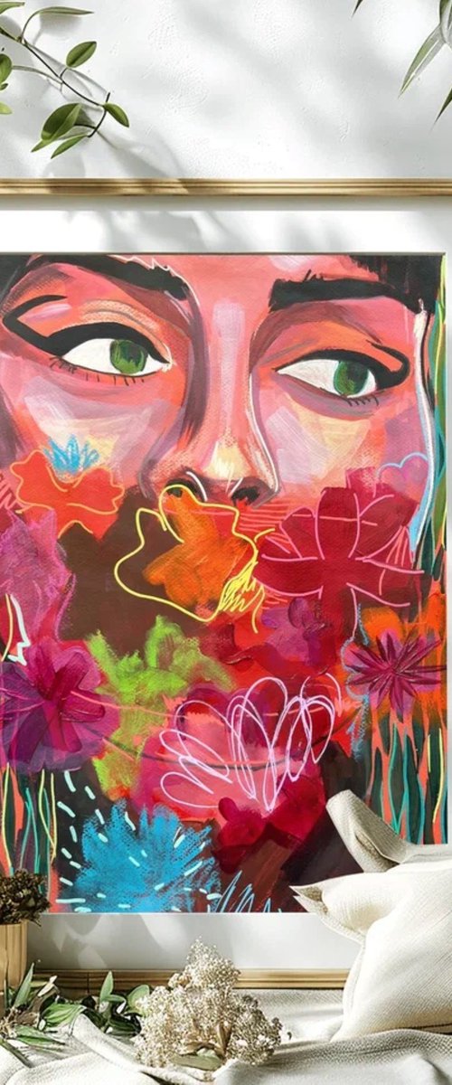Colorful Woman with Floral Face by Sasha Robinson