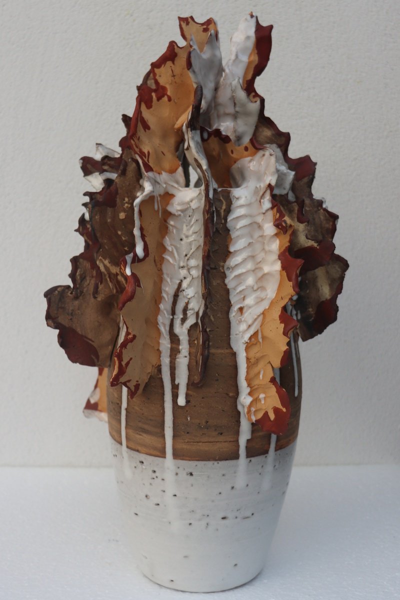 Geometric Abstract Clay Sculpture By Koen Lybaert, 9 X 16", Ethereal Bloom 010, Original Artwork