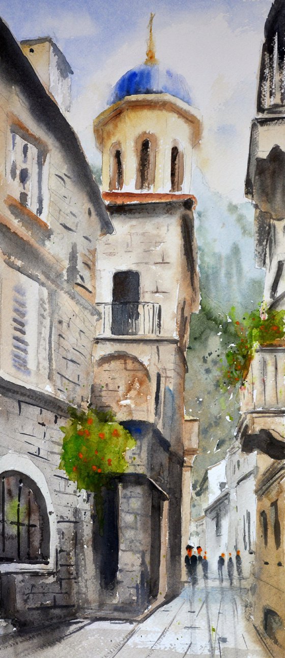 Narrow streets of Kotor old town Montenegro 23x54cm 2020