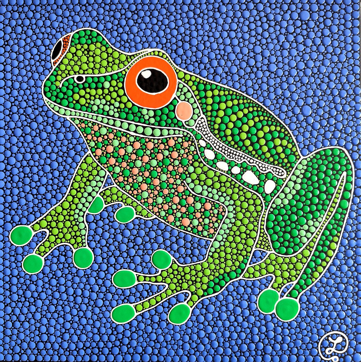 Expressive Animal Acrylic Painting By Oxana Lazari, 16 X 16", Frog, Original Artwork