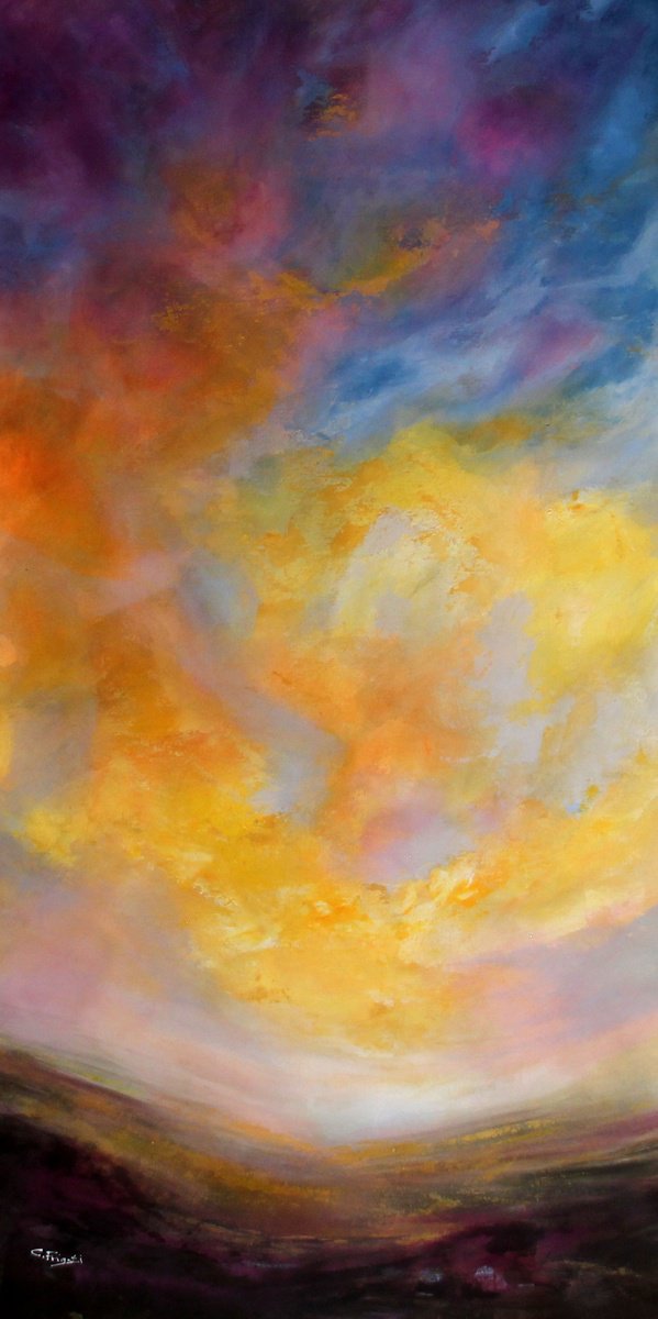 Impressionistic Landscape Acrylic Painting By Cecilia Frigati, 29 X 55, A Better World #3, Original Artwork