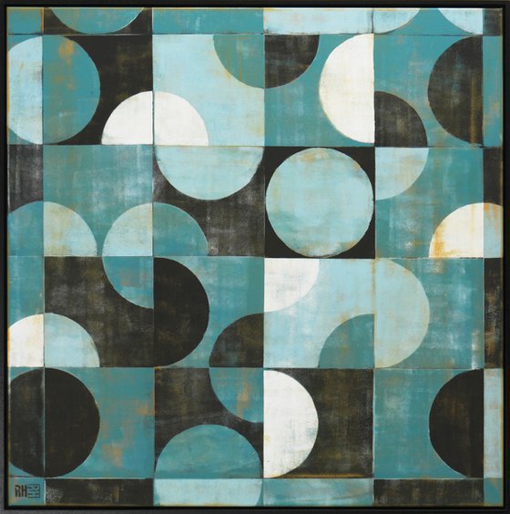 Traffic Square Turquoise - Incl. Frame -  Large artwork - 105x105cm - Ronald Hunter 34O