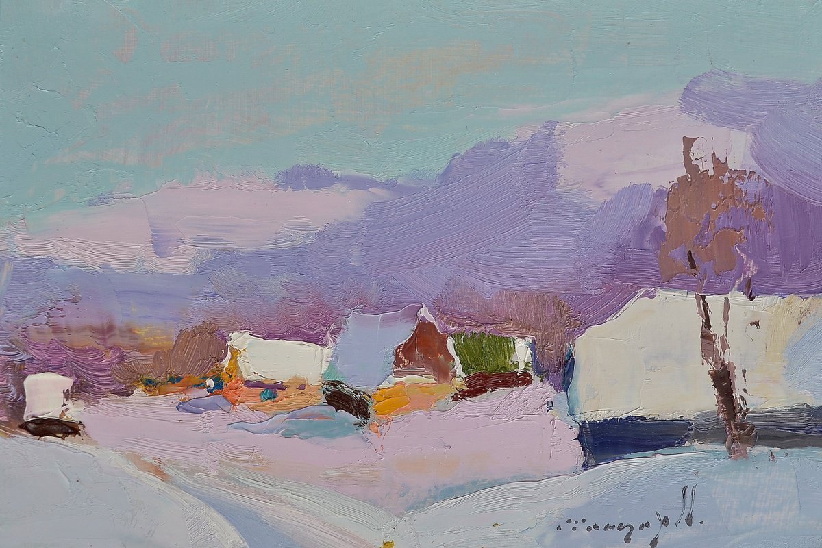 Impressionistic Landscape Oil Painting By Alexander Shandor, 12 X 8, Winter Mood, Original Artwork