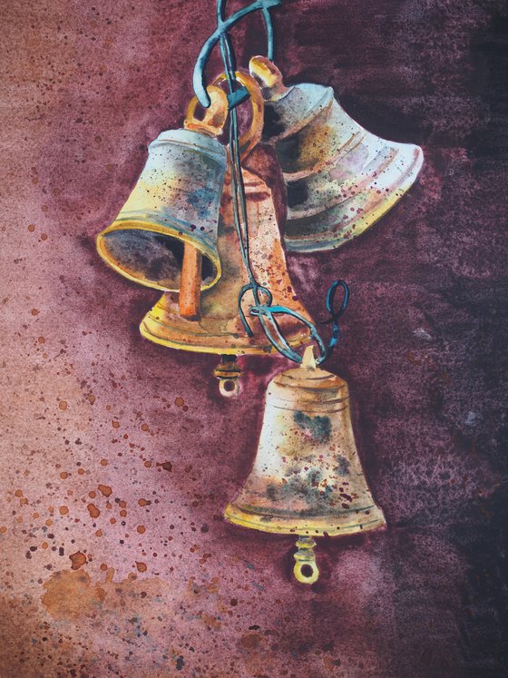 Temple bells - original watercolor artwork