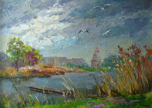 Gulls over the river. Dry Kagamlyk by Boris Serdyuk