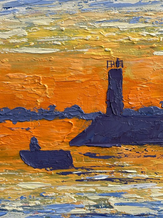 Lighthouse Boat Nautical Original Painting