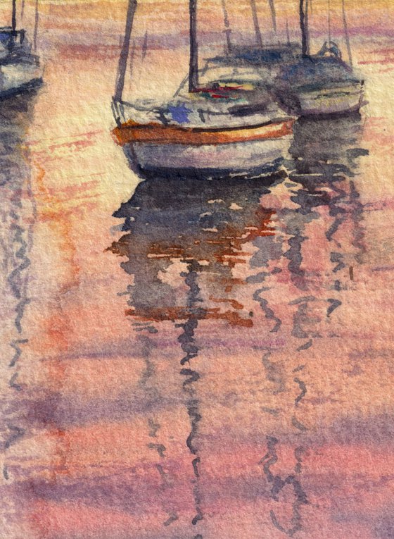 Resting Sailboats at Sunset