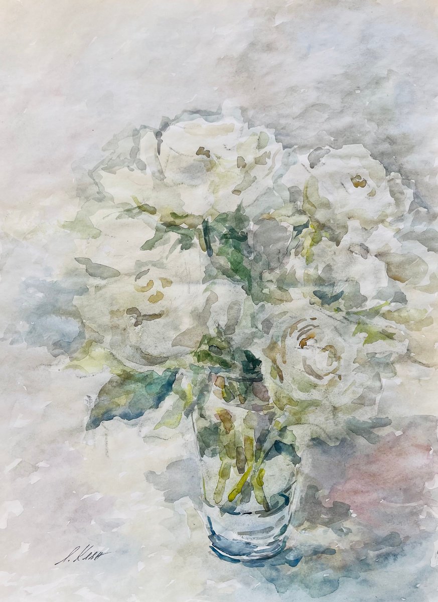 Impressionistic Botanical Watercolour By Elena Klyan, 12 X 16, Roses 2023, Original Artwork