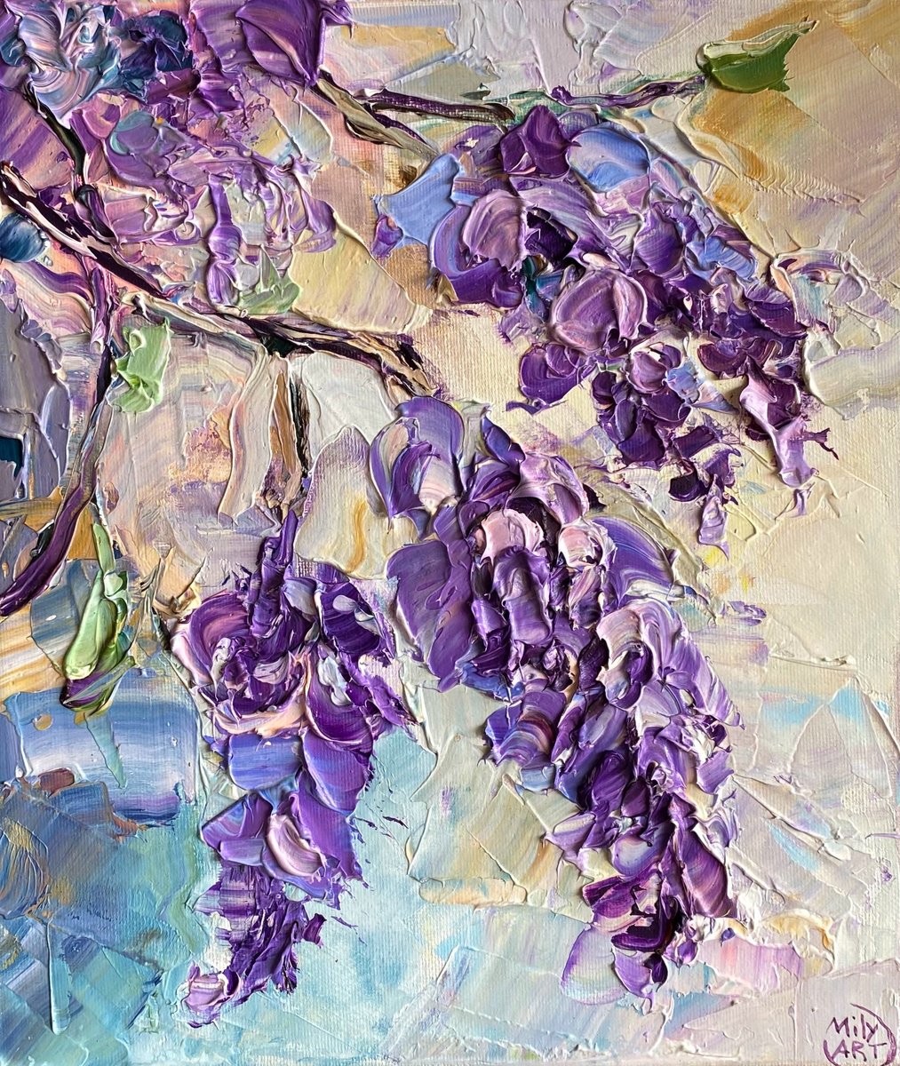 Wisteria Blossoms - Textured Floral By Mily Art, 10 X 12, Artwork For Sale On Artfinder
