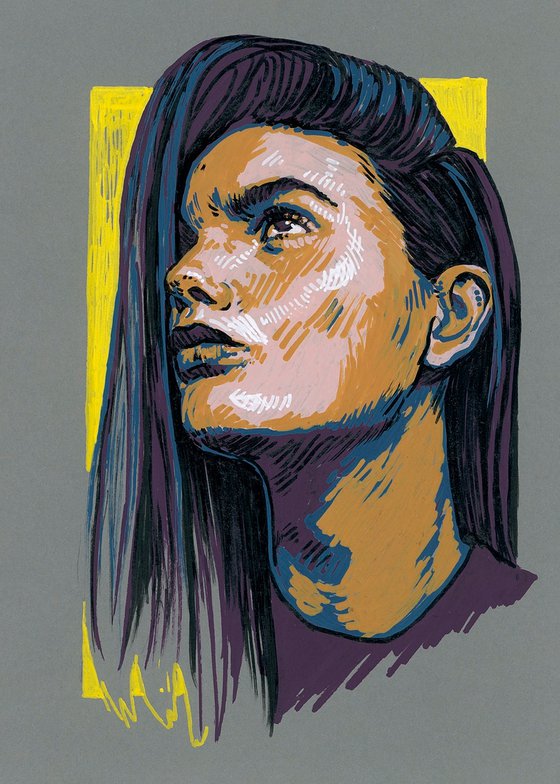 Woman portrait. Contemporary ink portrait