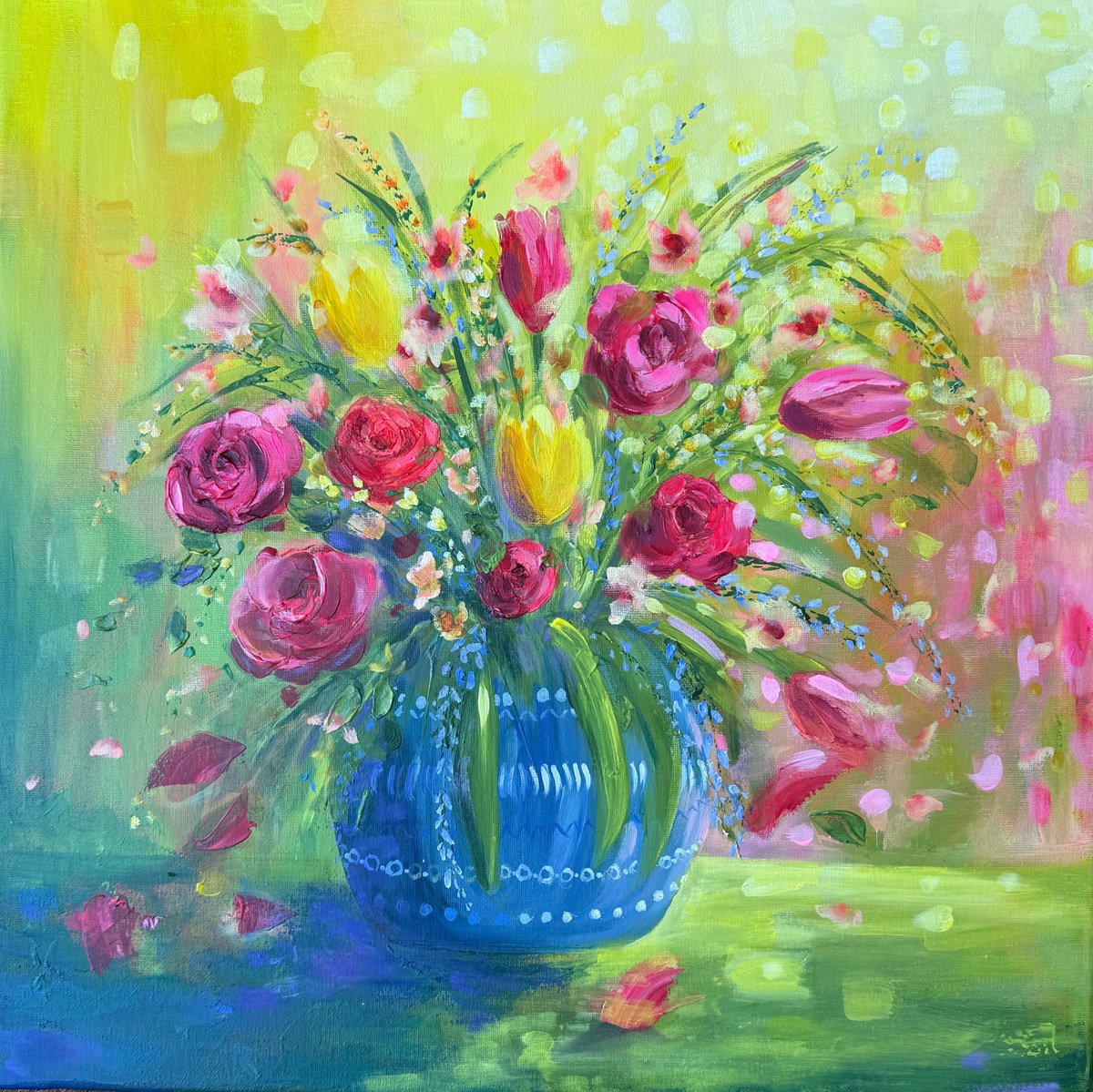 Expressive Botanical Acrylic Painting By Emma Sian Pritchard, 20 X 20, Groove In Bloom, Original Artwork