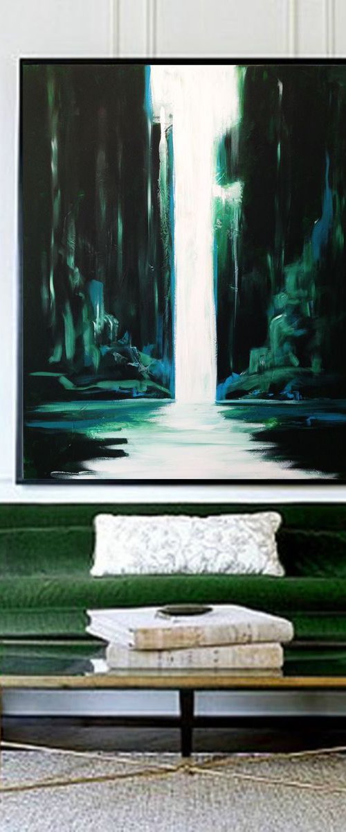 Green waterfall- large size- original painting- 100 x 81 cm (39' x 32') Ready to hang by Carlo Toma